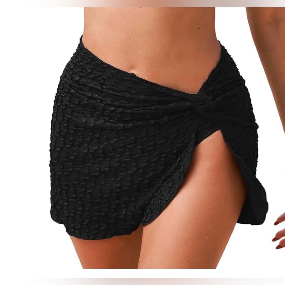 Black Textured Wrap Skirt